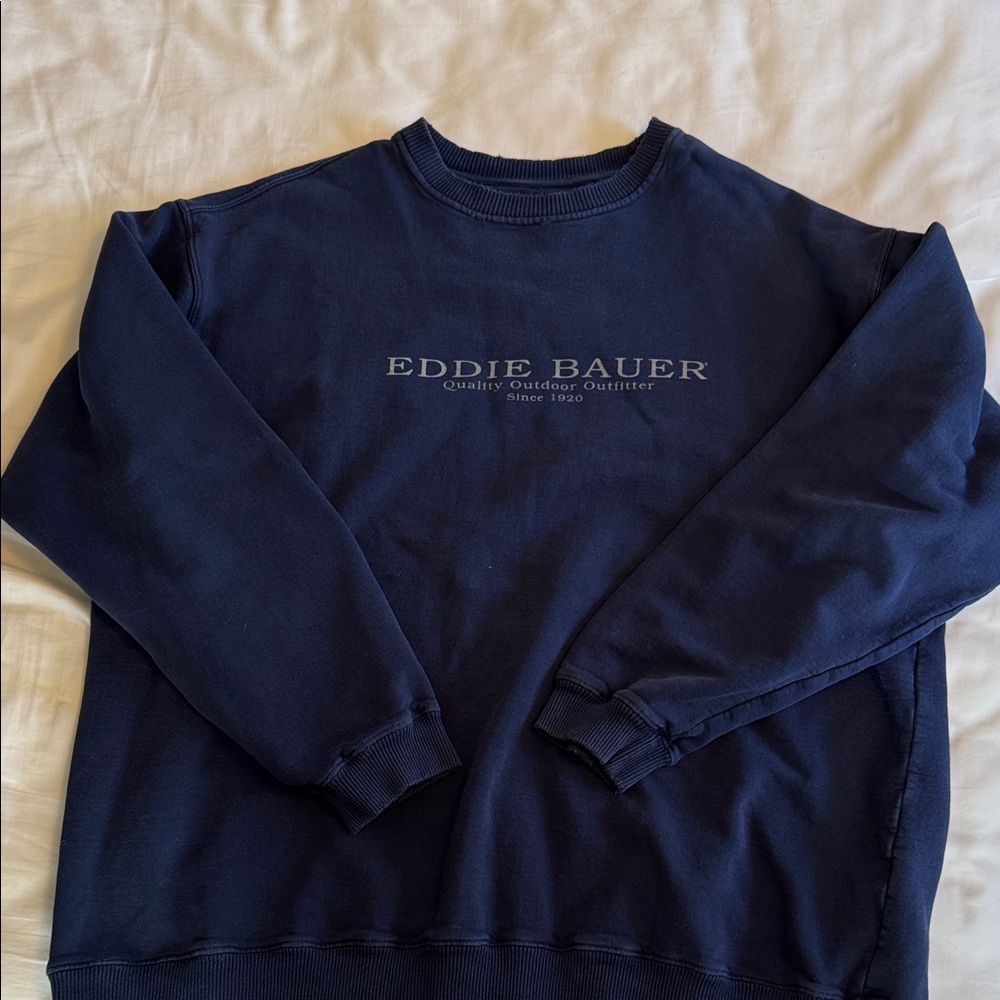 Vintage Eddie Bauer Men's Dark Blue Crewneck Sweatshirt